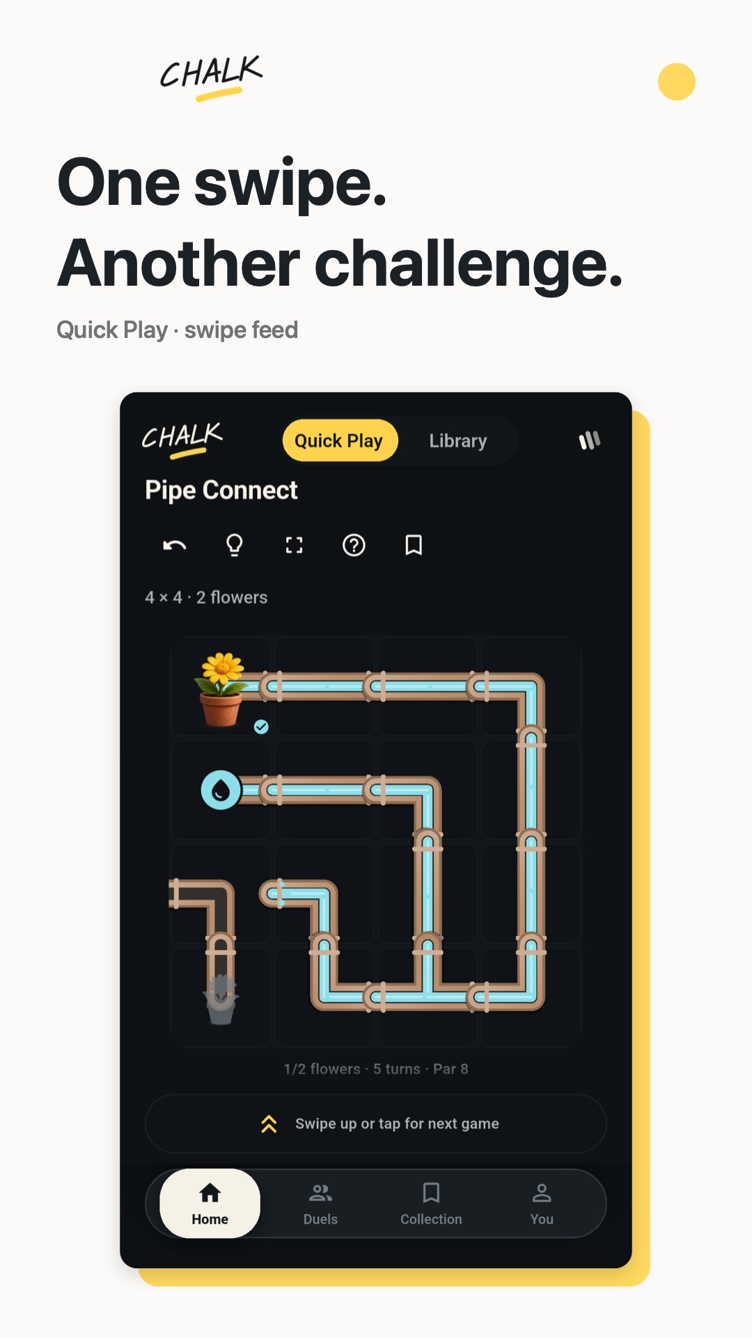 Chalk Arcade Quick Play feed with swipe navigation.
